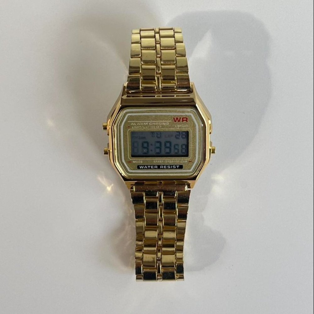 Y2K 2000s vintage retro gold stainless steel digital watch